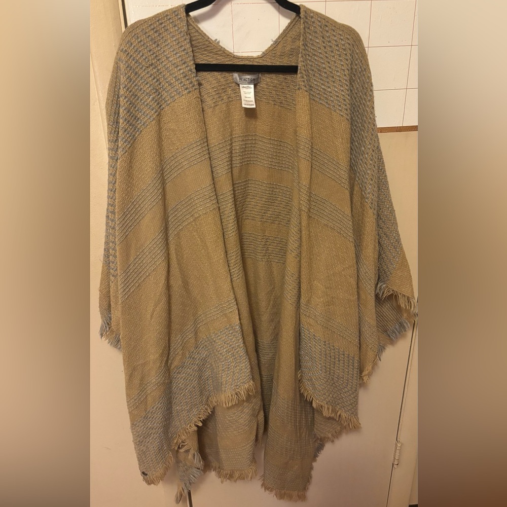 Kenneth Cole Beige and Gray Woven Open-Front Poncho